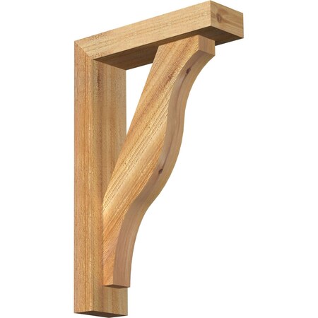 Ekena Millwork Funston Block Rough Sawn Bracket w/ Offset Brace, Western Red Cedar, 4"W x 14"D x 22"H BKT0402X14X22FST05RWR